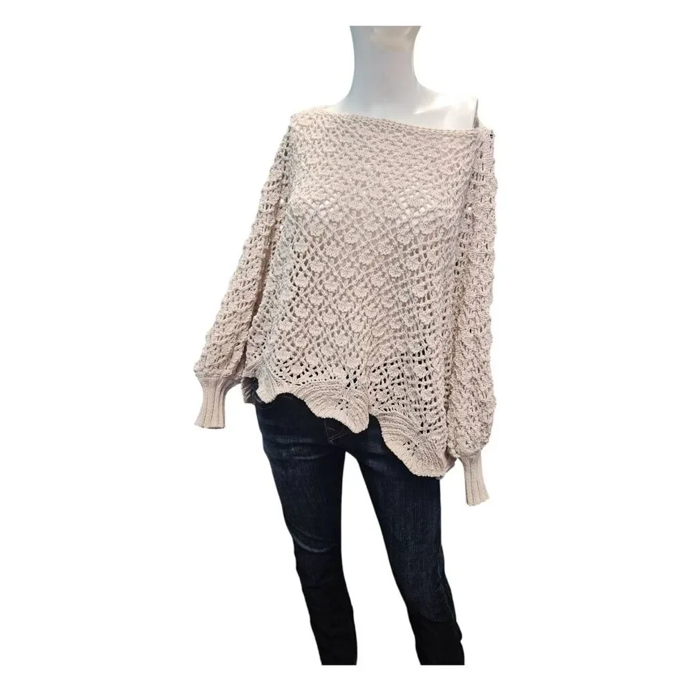 Jessica Simpson Sweater Cream Crochet Doleman Sleeve Womens Size Small